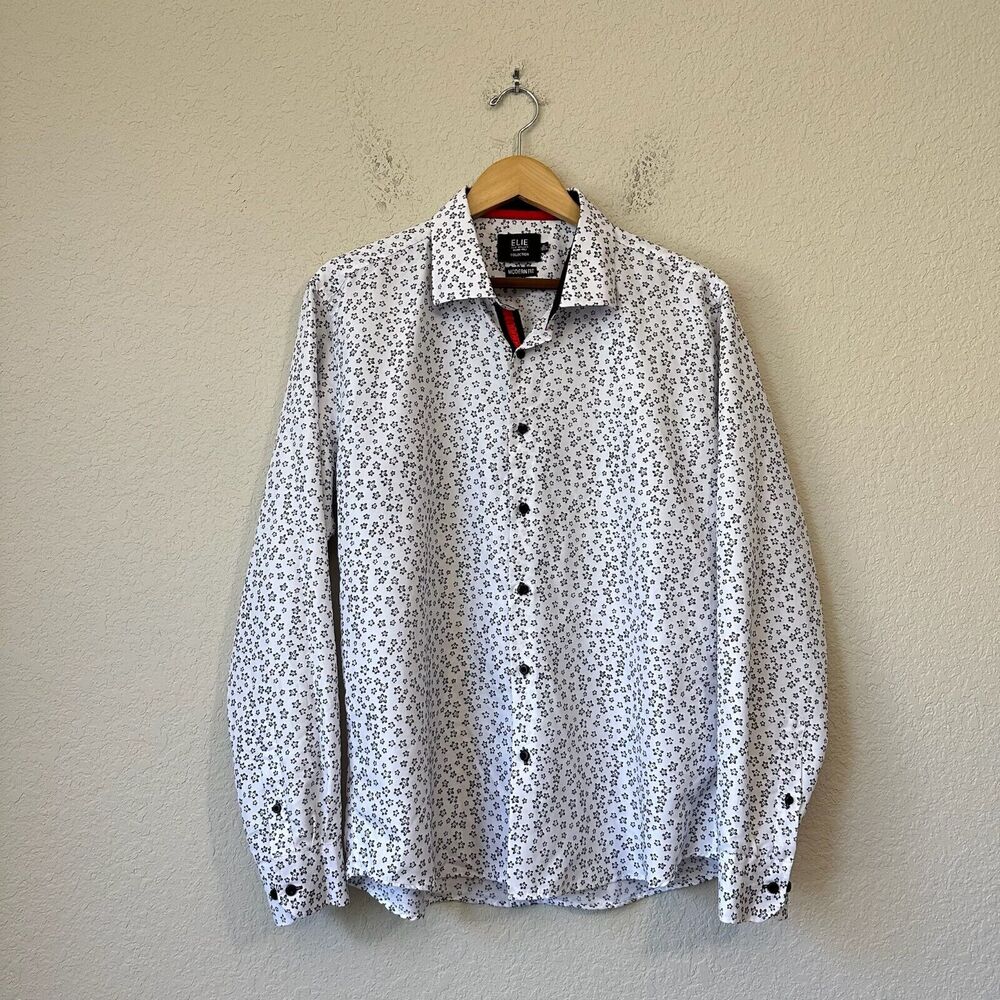 ELIE BALLEH Collection Daisy Print Long Sleeve Button-Up Shirt White/Black